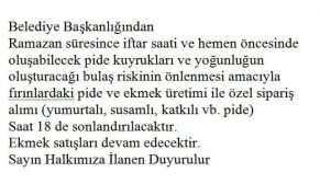 BOYABAT BELEDİYESİNDEN DUYURU!!!