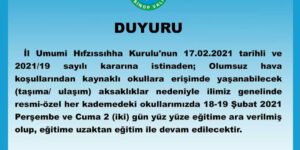 SİNOP VALİLİGİNDEN YÜZ YÜZE EĞİTİM DUYURUSU…